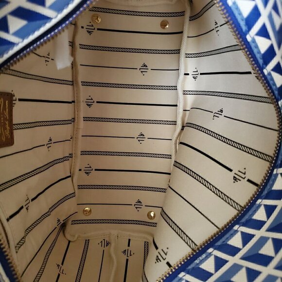 Lauren, Ralph Lauren Blue & White Tote, Geometric Pattern Tote Bag - Picture 7 of 8